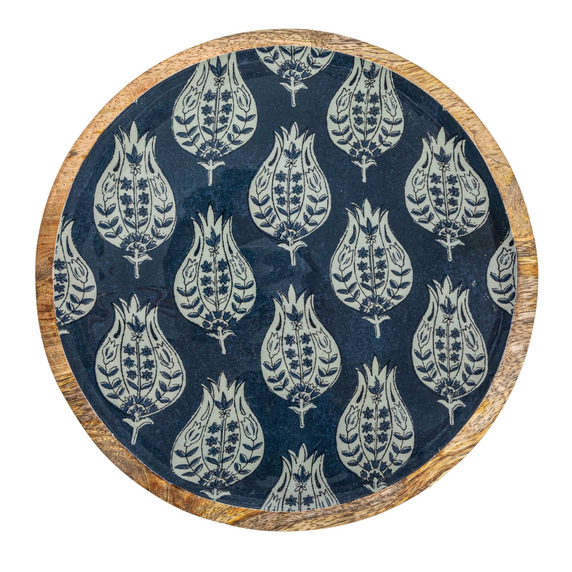Hello Honey® Blue Floral Enameled Round Mango Wood Tray Set